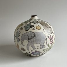 画像1: 加彩釉象嵌壺「陸」 (1)