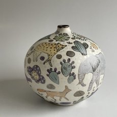 画像2: 加彩釉象嵌壺「陸」 (2)