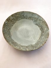 画像1: リーフ文青い鉢 (1)