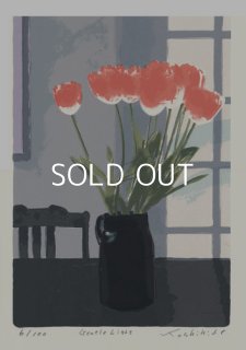 真作福本吉秀Evening シルクスクリーン版画46/100 版画/ｼﾙｸｽｸﾘ-ﾝ 福本吉秀 On the wind（版画⁄ｼﾙｸｽｸﾘｰﾝ 福本吉秀